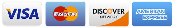 We accept Visa, Mastercard, American Express and Discover